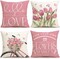 Spring Decorations Pink Tulip Spring Pillow Covers 18x18 Set of 4 Butterfly Flowers Bicycle Throw Pillow Case Hello Love Flowers Market Farmhouse Cushion Cover for Home Sofa Couch